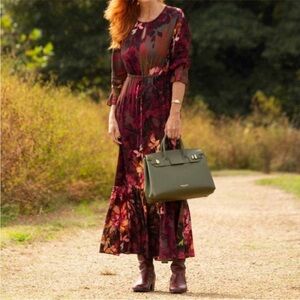 Soft Surroundings • Burgundy Floral Long Sleeve Dress